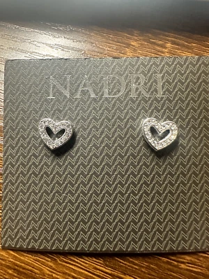 NADRI Sparkle Heart Stud Earings, Cubic Zirconia, Silver - Image 1 of 4