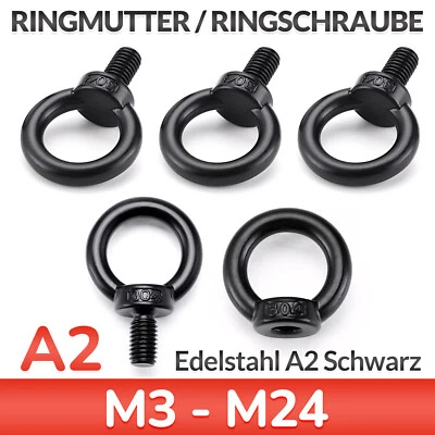 Ringmutter Ringschraube Edelstahl V2A Schwarz M3 bis M24 Verzurröse Auge Ring - Bild 1 von 4