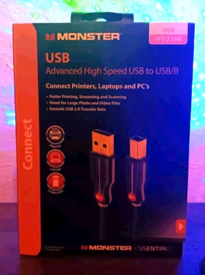 Monster Advanced High Speed USB to USB/B Cable 7ft 2.13M Printers laptops PC BN - Image 1 of 3