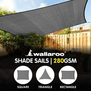 Wallaroo Heavy-Duty 280 GSM Outdoor Sun Shade Sail Canopy Grey Rectangle Square - Picture 1 of 19