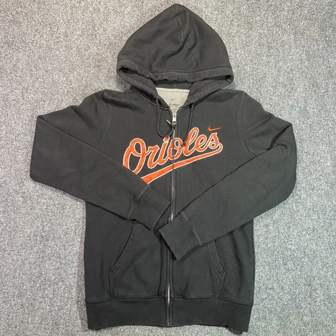 Baltimore Orioles Hoodie Mens Medium Black Script Print Full Zip MLB Nike Cover