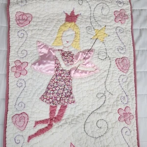 Quilted Fairy Angel Princess Wall Hanging Applique White Pink Stars Hearts Beads - Picture 1 of 8