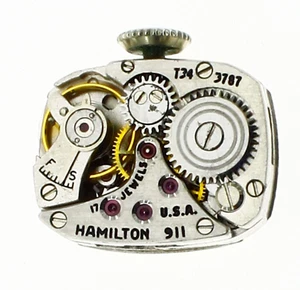 Movimiento de reloj Hamilton 911 vintage usado 17 J talla 22/0 = 12,1 x 15,5 mm FUNCIONA - Imagen 1 de 6
