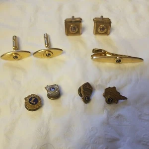 Vintage Lions Club International Pins And Cufflinks, Tie bar. - Picture 1 of 9