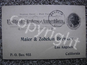 * LOS ANGELES CA-MAIER & ZOBELEIN BREWERY-ORDER CARD-BEER KEGS-BOTTLES-1896-CAL - Picture 1 of 2
