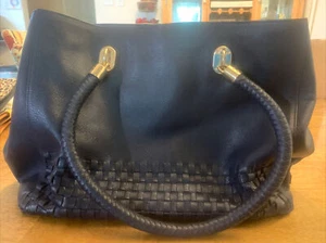 COLE HAAN BENSON NOVELTY BLACK WOVEN & PEBBLED LEATHER LARGE TOTE - Picture 1 of 8