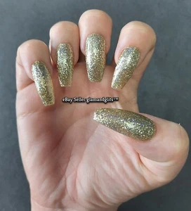 24 Pure Gold Glitter Press On Gel False Nails Coffin Stiletto Square Oval - Picture 1 of 1