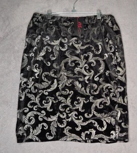 NWT Midnight Velvet Pencil Skirt Large Black Silver Melody Jacquard New Stretch - Picture 1 of 5