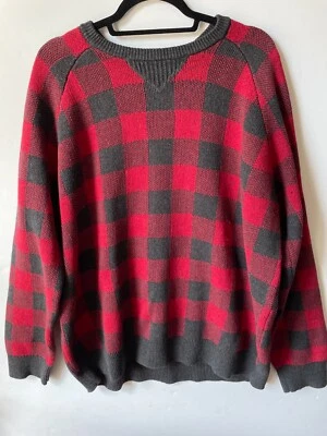 LL Bean Men Wicked Soft Cotton Cashmere Sweater Crewneck Plaid Men XL Tall Red - Image 1 of 4