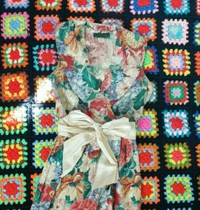 RARE Vintage 80s Cullinane Oversized Collar Cotton Wrap Dress Cottagecore Size 6 - Picture 1 of 6