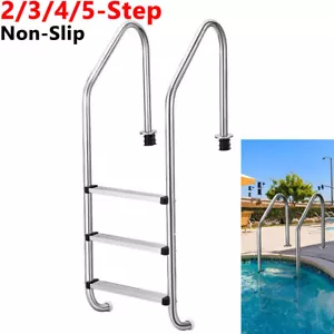 Non-Slip 2/3/4/5-Step Stainless Steel Swimming Pool Ladder For In-Ground Pools - Picture 1 of 13