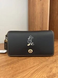 NWT Disney X Coach Dinky Mickey Mouse Black Glovetanned Leather Crossbody Clutch - Picture 1 of 21