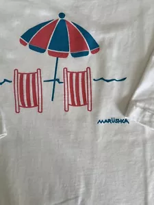 Marushka Women’s Hand Printed T Shirt Top 3/4 Sleeves White Graphic Print M - Picture 1 of 10