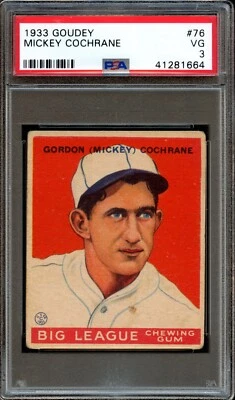 BB - 1933 Goudey - #76 - Mickey Cochrane - PSA 3 - VG - Image 1 of 2