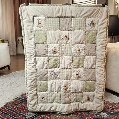 Disney Winnie The Pooh Crib Comforter Blanket Quilt Embroidery Eeyore Piglet - Image 1 of 4