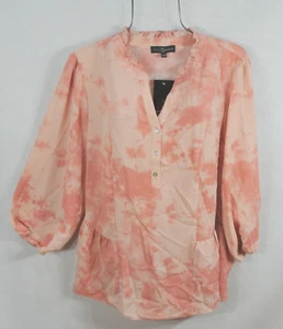 Camicetta donna Fred David 2x rosa splash collo arricciato manica 3/4 camicia top nuova con etichette - Foto 1 di 8