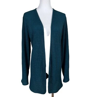 Vintage LL Martin Open Cardigan Size Medium Ribbed Green Long Sleeve - Image 1 of 4