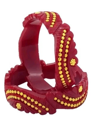 Pulseira elegante tradicional de plástico vermelho Shakha Pola tamanho Bollywood - Imagem 1 de 4
