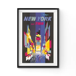 Mid-Century New York Air Travel POSTER! (up to 24 x 36) - Vintage - City - Art - Picture 1 of 6