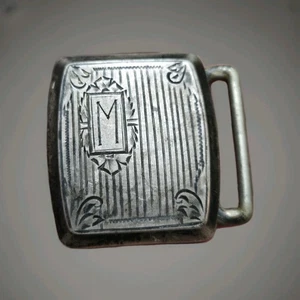 ANTIQUE .925 STERLING SILVER CAST BELT BUCKLE ART DECO MONOGRAM M - Picture 1 of 10