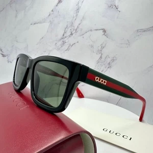 New GUCCI Sunglasses Black 2025 Debut Gold 3D Metal Logo Square GG1869S Web Arms - Picture 1 of 20