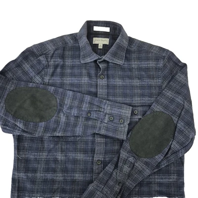 John Nordstrom Shirt Mens Medium Blue Plaid Supima Cotton Elbow Patch Fall 16 - Image 1 of 4