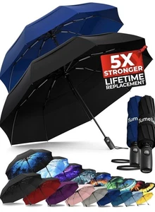 TUMELLA Ombrello da Viaggio Antivento Più Forte Nero - Foto 1 di 4