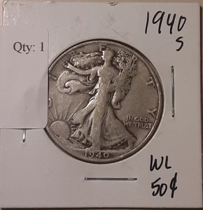 1940-S Walking Liberty USA 90% Silber Half Dollar 50c San Francisco Mint (34-RB1) - Bild 1 von 3