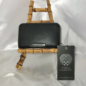 Vince Camuto π― Custodia in pelle con cerniera nera hardware oro e argento nuova con etichette - Foto 1 di 5