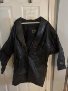 Vintage Damen Lederjacke Gino di Giorgio schwarz mit Druckknöpfen 80er Jahre - Bild 1 von 6