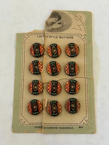 12 VINTAGE  BUTTONS on original card  Czecho-Slovakia made VERY OLD - Picture 1 of 2