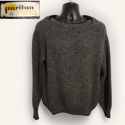 Suéter de lã vintage Puritan Sportswear tamanho 42 masculino cinza malha pesada anos 60 anos 70 - Imagem 1 de 4