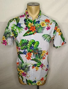 Herren Ralph Lauren blau mehrfarbig Blumenmuster Seersucker S/S Knopfleiste Hemd Medium - Bild 1 von 5