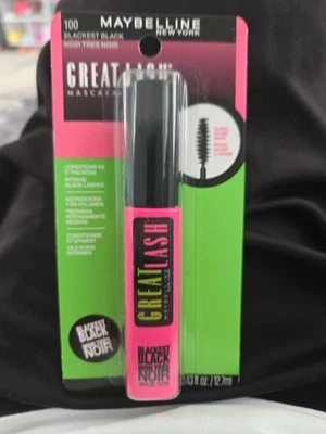 2 упаковки Maybelline Great моющаяся тушь для ресниц, самая черная черная 100, 0,43 жидкой унции - Изображение 1 из 2