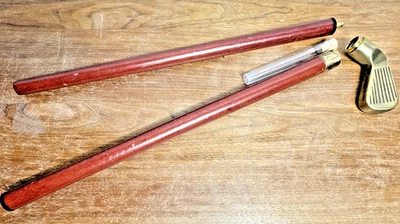 Vintage Brass Walking Stick Hidden Flask Golf Club Wooden MCM Smuggler Cane Gift - Image 1 of 4