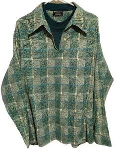 Vintage 70s Sz T . JC Penny Towncraft Penn Prest Pullover Long Shirt Plaid 60s - Picture 1 of 9