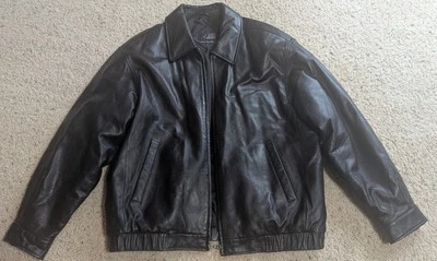 Chaqueta grande de cuero de cordero negra genuina J Ferrari Foto 1 de 4