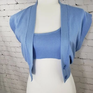 Philosophy Republic Blue Knit Crop Tank Sleeveless 2 button Sweater Set small - Picture 1 of 12