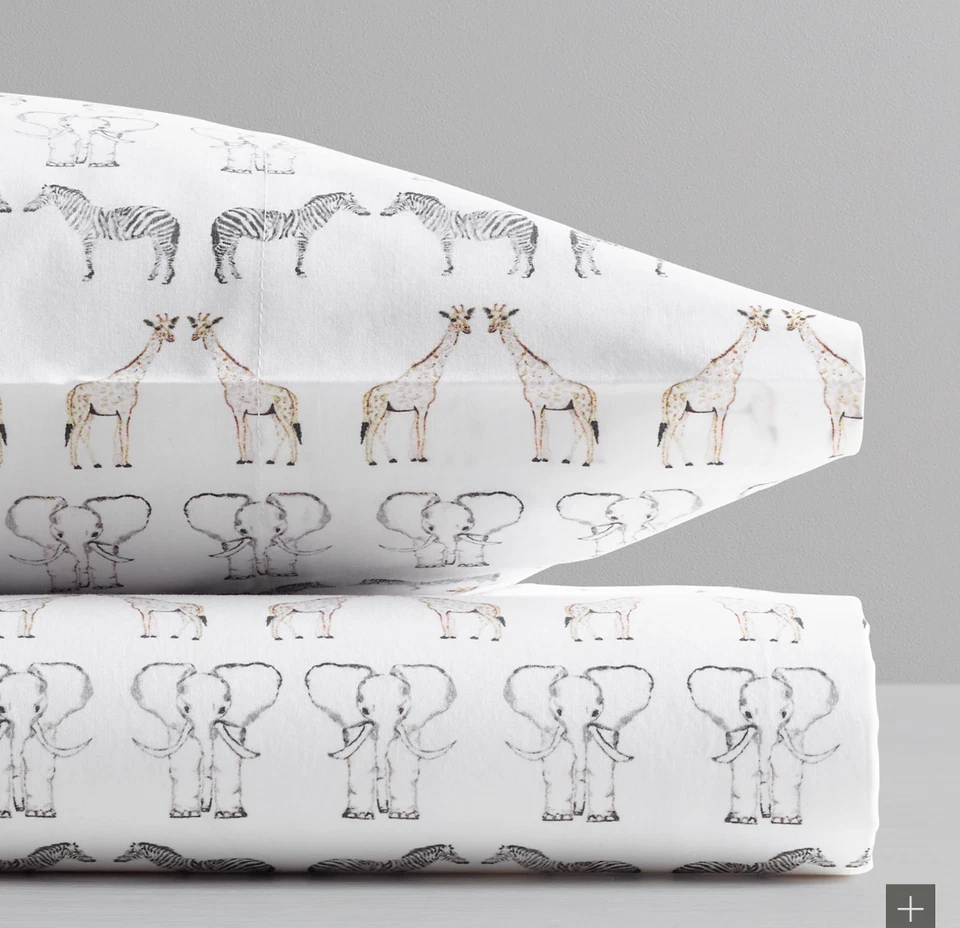 Restoration Hardware Baby Child Safari Crib Sheet Set + Toddler Pillow Case 3 Pc - Image 1 of 4