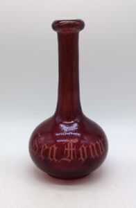 Antique Etched Ruby Red Flashed Glass Barber Bottle "SEA FOAM" Polished Pontil 
