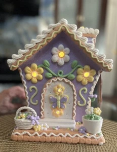 TOP QUALITY LARGE lavender Light Up Easter Gingerbread House Bunny Rabbit - Picture 1 of 13