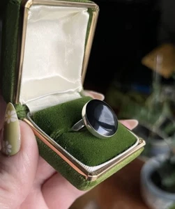 Minimalist Round Circle Black Onyx 925 Sterling Silver Adjustable Ring Size 8 - Picture 1 of 7