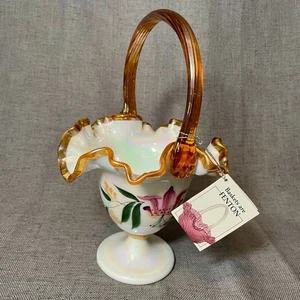 Fenton Art Glass Basket 50th Anniversary HP Milk Glass Elinor Bill Signature - Picture 1 of 10