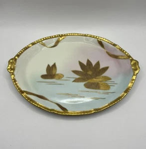 Coronet Limoges France Golden Lotus Lily Pad piccolo vassoio oro metallizzato 9,75" - Foto 1 di 15