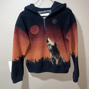 Abercrombie Kids cozy Half-zip hoodie 11/12 Wolf Howl at the Moon - Picture 1 of 4