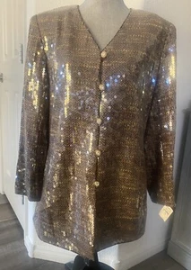 Vintage Rickie Freeman for Tj Nites klar Pailletten Seide Blazer Jacke Gr. 14 - Bild 1 von 10