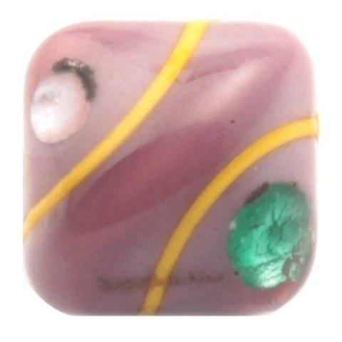Antique Czech foil eyes yellow stripe pink lampwork square dimi glass button 9mm Cover