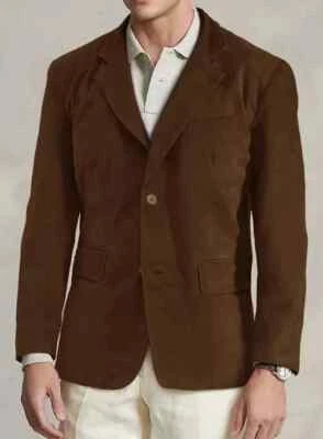 New Men's BROWN Suede Lambskin Leather Blazer Handmade Coat Stylish Party Formal - Image 1 of 4