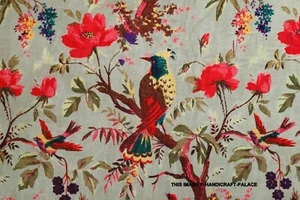 Luxury Soft Velvet Bird Print Fabric Indian Dress Sewing Upholstery Green Fabric - Picture 1 of 3