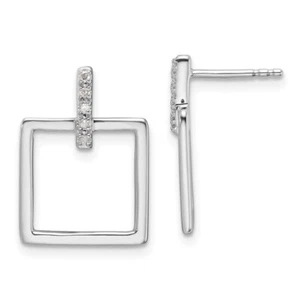 Sterling Silver White Ice .05ctw Diamond Square Post Dangle Earrings - Picture 1 of 5